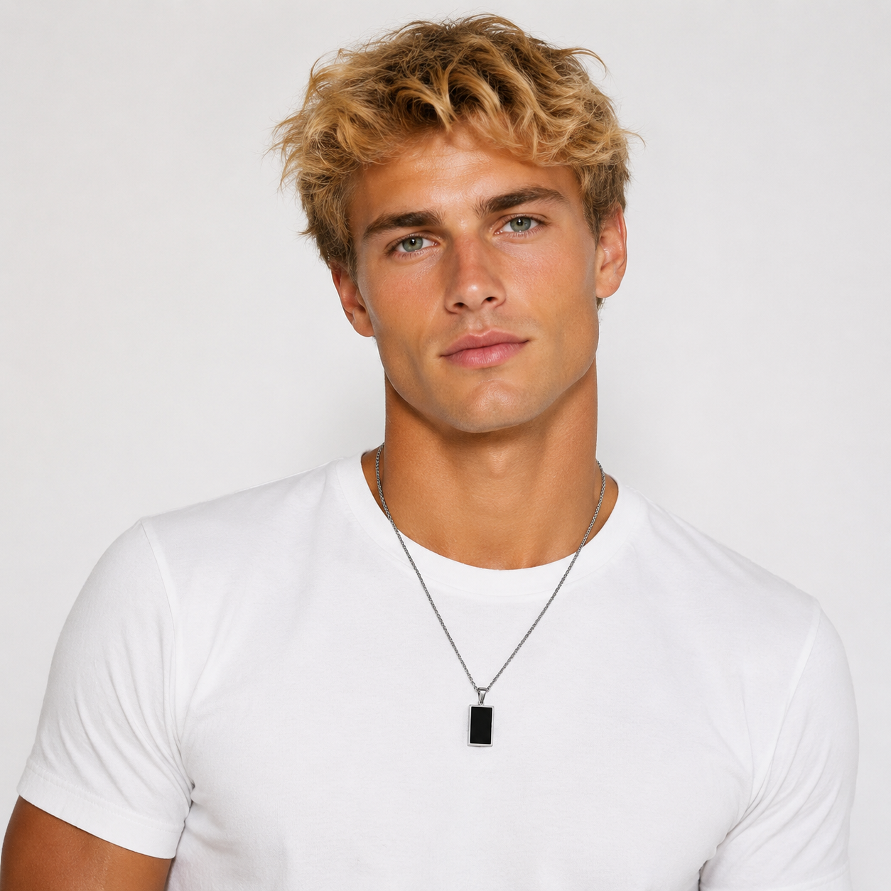 Collier Pendentif Plaque Noire Homme – Argent