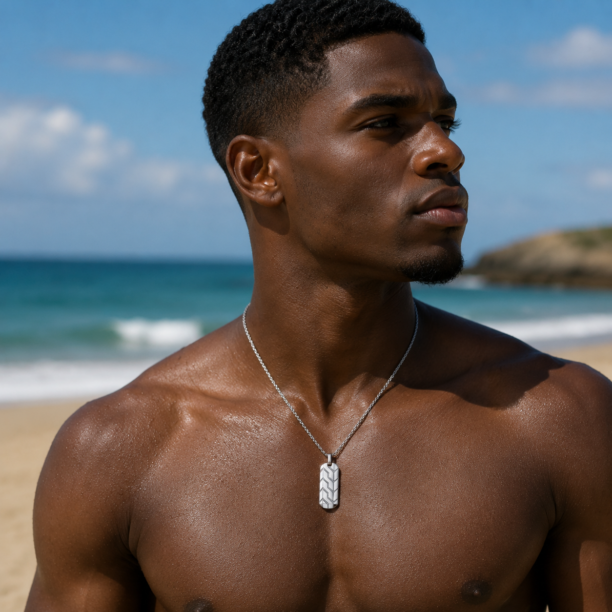 Collier Pendentif Chevrons Homme – Argent