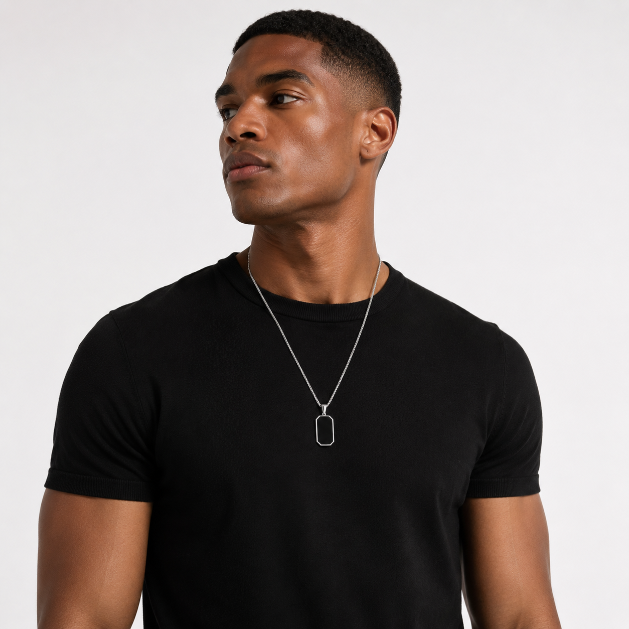 Collier Pendentif Octogone Noir Homme – Argent