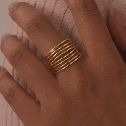 Bague Multi-Rangs Femme – Ouverte Ajustable Plaqué Or