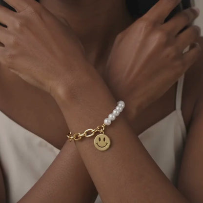 Bracelet Flore – Perles & Smiley Plaqué Or